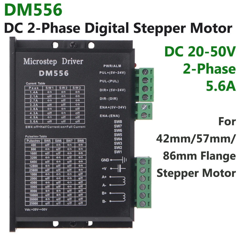 5VNT DM556 42/57/86mm DC Skaitmeninis Stepper Motor Driver 2-Etapas 24V-50V 5.6 A NEMA17 NEMA23 NEMA34 Žingsninių Variklių Valdiklis