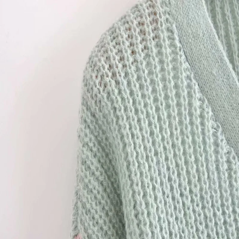 Chu Sau grožio Moterų Kolegija Stiliaus Susiuvimo Laisvi Megztiniai Megztinis Mados V-Kaklo Single-Breasted Saldus Ir Mielas Mergina Megztinis 5