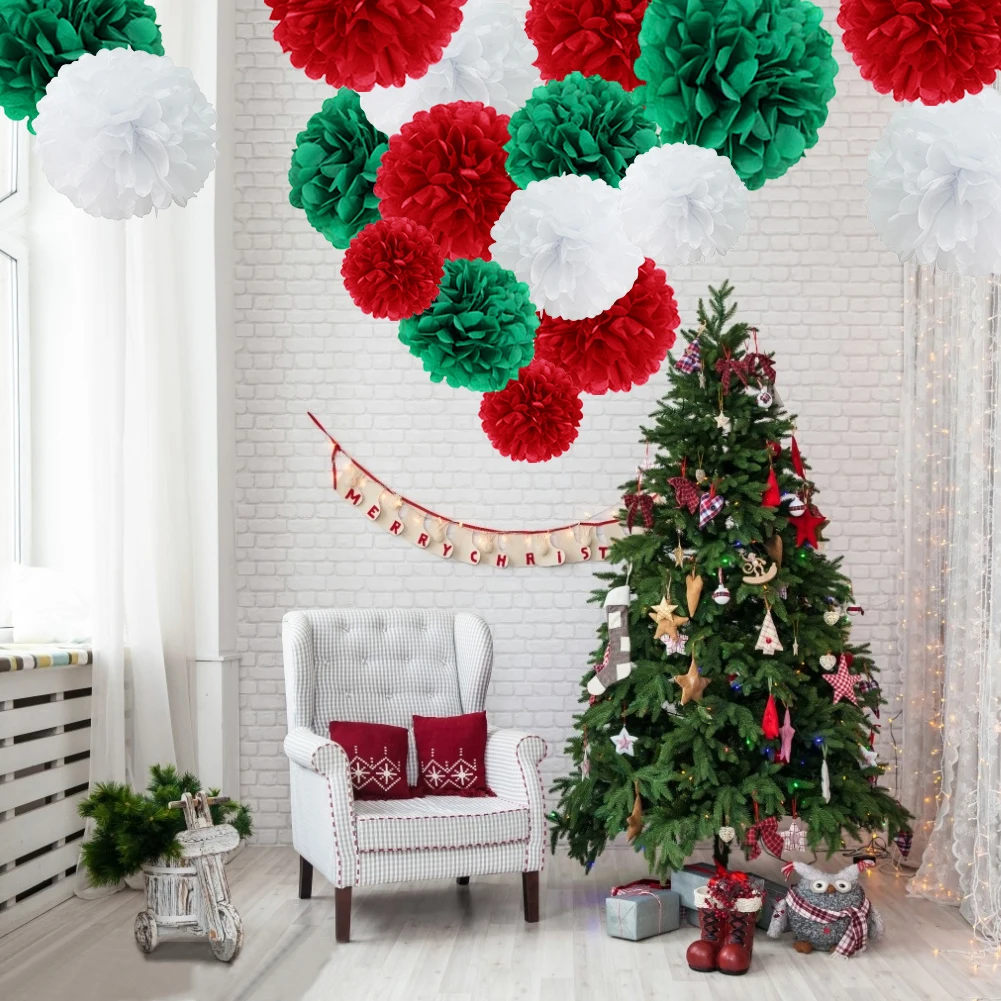 17Pcs Kalėdų Dekoracijos Rinkinys Raudona Balta Žalia Pompoms Gėlių Gimtadienio, Vestuvių, Naujųjų Metų Kalėdų Namų Puošybai 1