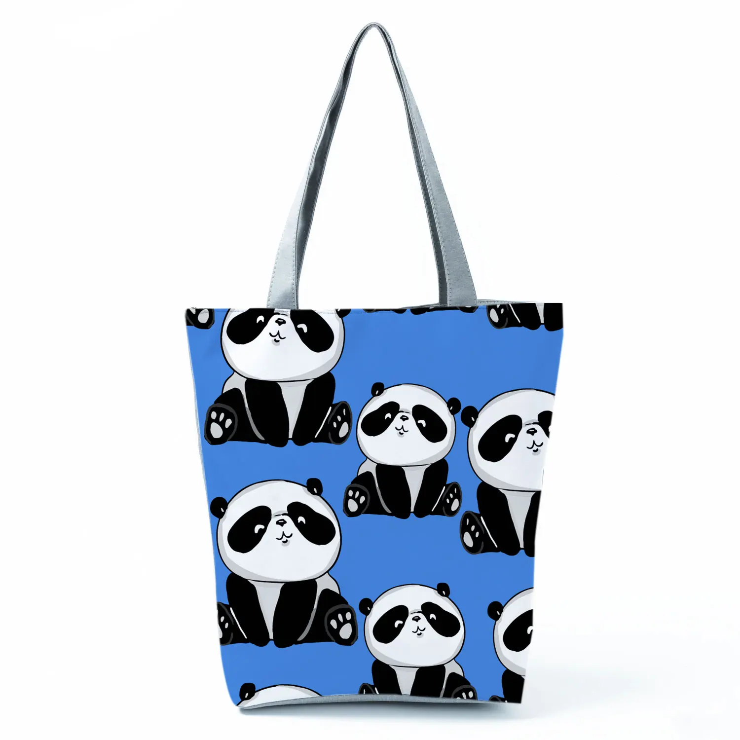 Panda Rankinės Didelės Talpos Ekologinio Daugkartinio Naudojimo Moterų Pirkinių Krepšys Mielas Animacinių Filmų Grafika Kelionės Paplūdimio Krepšys Mėlynas Nešti Maišą Custom Modelis
