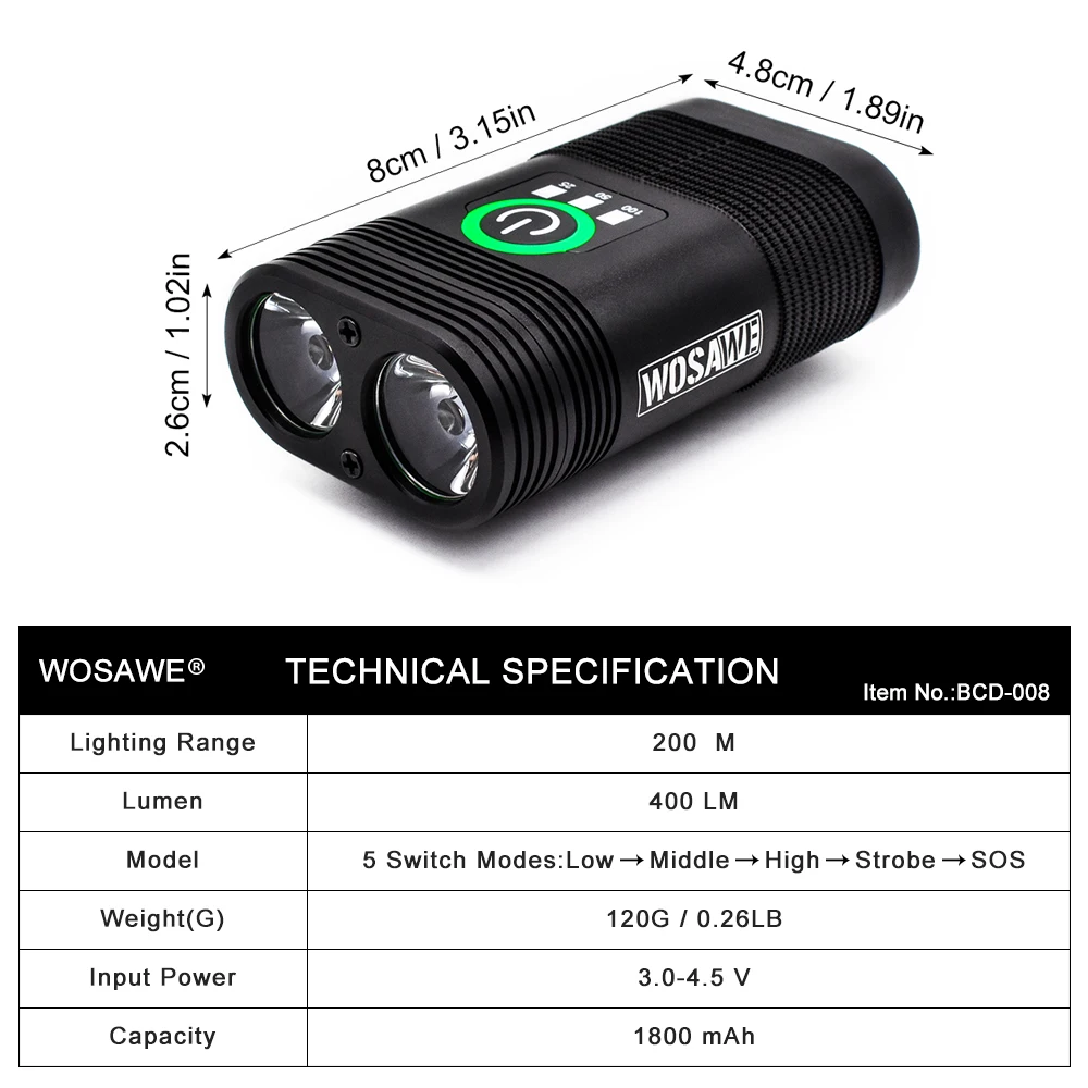 WOSAWE USB 2400 Liumenų Dviračių Šviesos IP67 atsparus Vandeniui Rankenos Dviračių Led Šviesos Ličio Baterija Žibintuvėlį, Fakelą priekinis žibintas 5