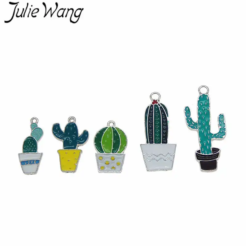 Julie Wang 5VNT Įvairių Stilių Emalio Vazoninių Augalų Kaktusas White K Tonas Žavesio Karoliai, Auskarai, Papuošalai Išvados Priėmimo Priedų 1
