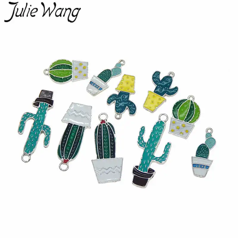 Julie Wang 5VNT Įvairių Stilių Emalio Vazoninių Augalų Kaktusas White K Tonas Žavesio Karoliai, Auskarai, Papuošalai Išvados Priėmimo Priedų 2