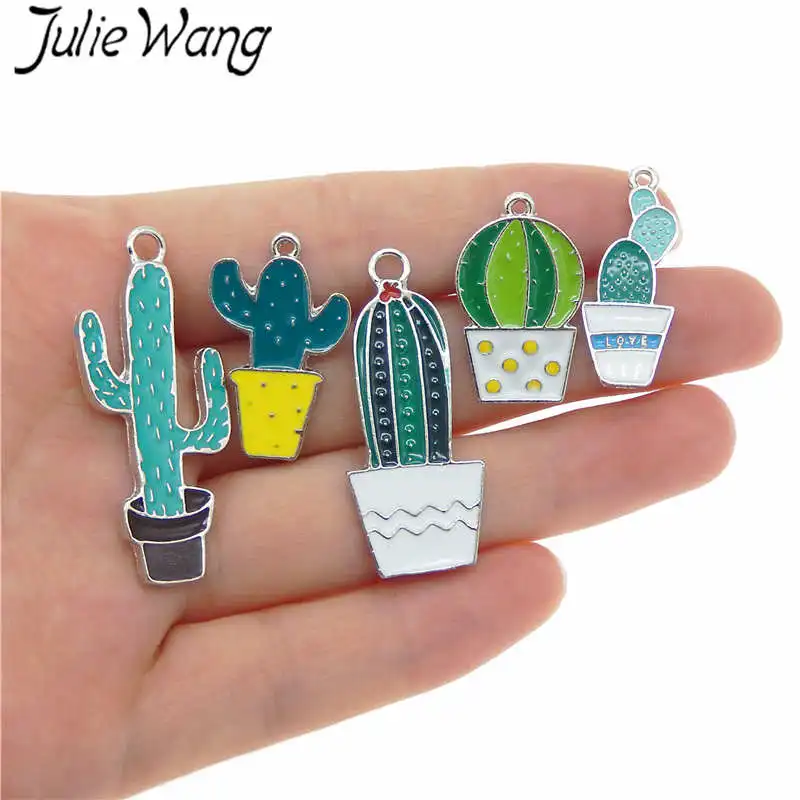 Julie Wang 5VNT Įvairių Stilių Emalio Vazoninių Augalų Kaktusas White K Tonas Žavesio Karoliai, Auskarai, Papuošalai Išvados Priėmimo Priedų 4