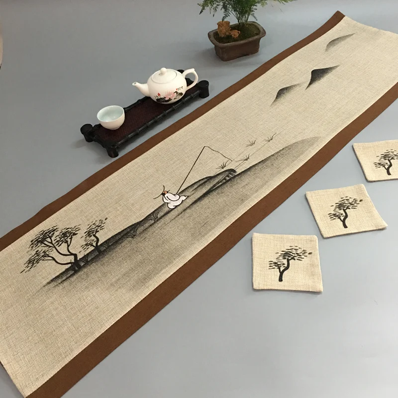 Lentelėje vėliavos Kinų Dzeno medvilnės, kanapių arbatos stalo, arbatos stalo, arbatos staltiesė meno ilgai staltiesė sausos arbatos priėmimo kilimėlis arbatos stalo kilimėlis