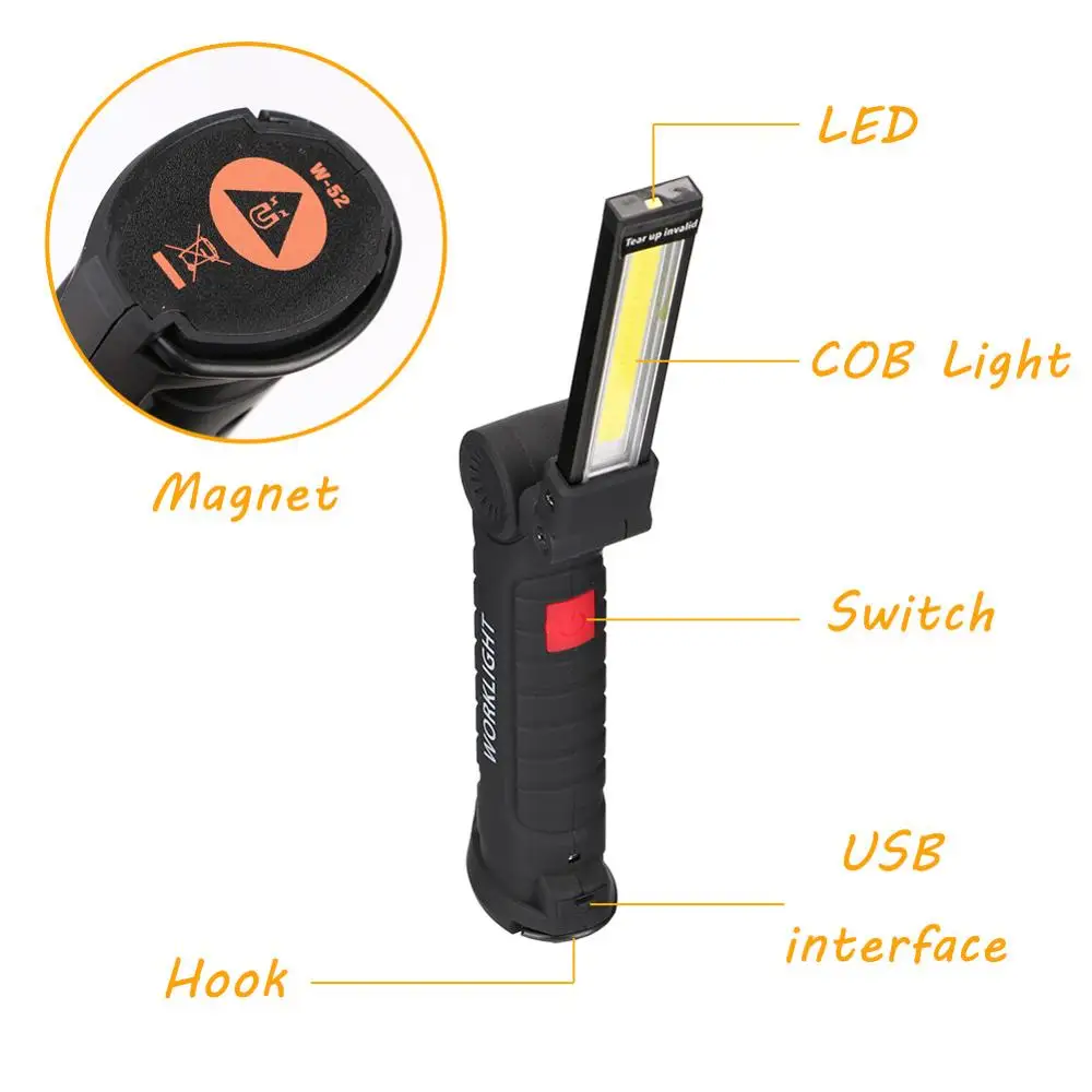 COB LED Taktinis Žibintuvėlis USB Įkraunamas Žibintuvėlis atsparus Vandeniui Darbą Šviesos Magnetinis Lanterna Kabo Lempa Už Naktį Apšvietimas