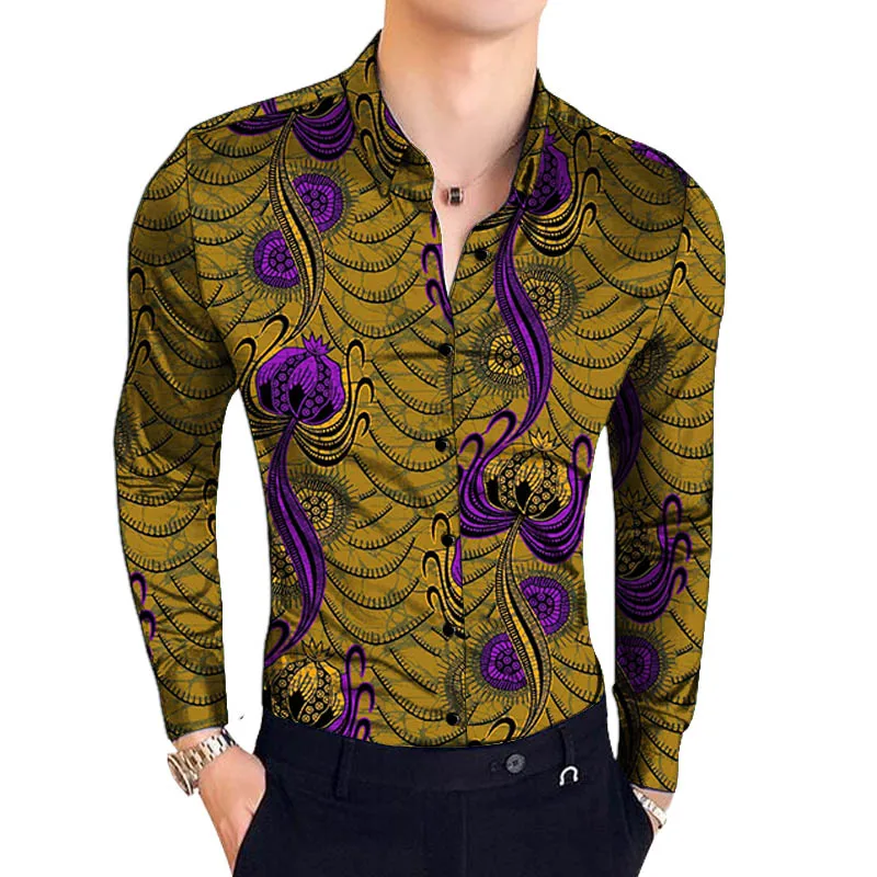 Nigerijos Mados vyriški Marškiniai ilgomis Rankovėmis Viršūnes Spalvinga Spausdinti Modelius Vyrų Afrikos Vestuves, Komplektai, Individualų 2
