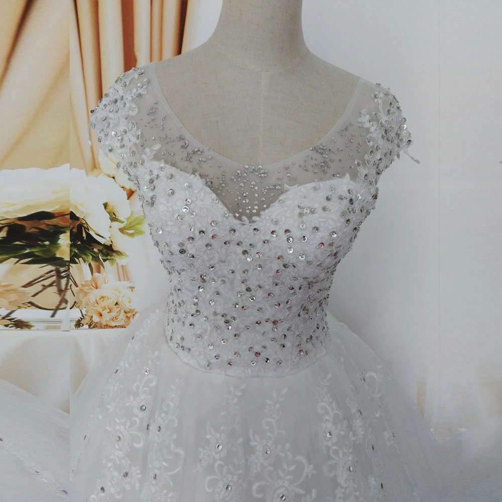 ZJ9099 2019 2020 naujo stiliaus mados Balto Dramblio kaulo nėrinių karoliukai, kristalų Vestuvių Suknelės brides plius dydis maxi su rankovėmis