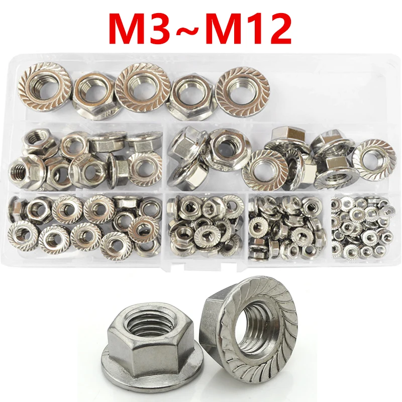 M3 M4 M5 M6 M8 M10 M12 Šešiakampe Jungės Veržlių Rinkinys,125pcs, 304 Nerūdijančio Plieno, Riešutai Asortimentas, Din6923 Metrinių Jungės Veržlių Rinkinys 5