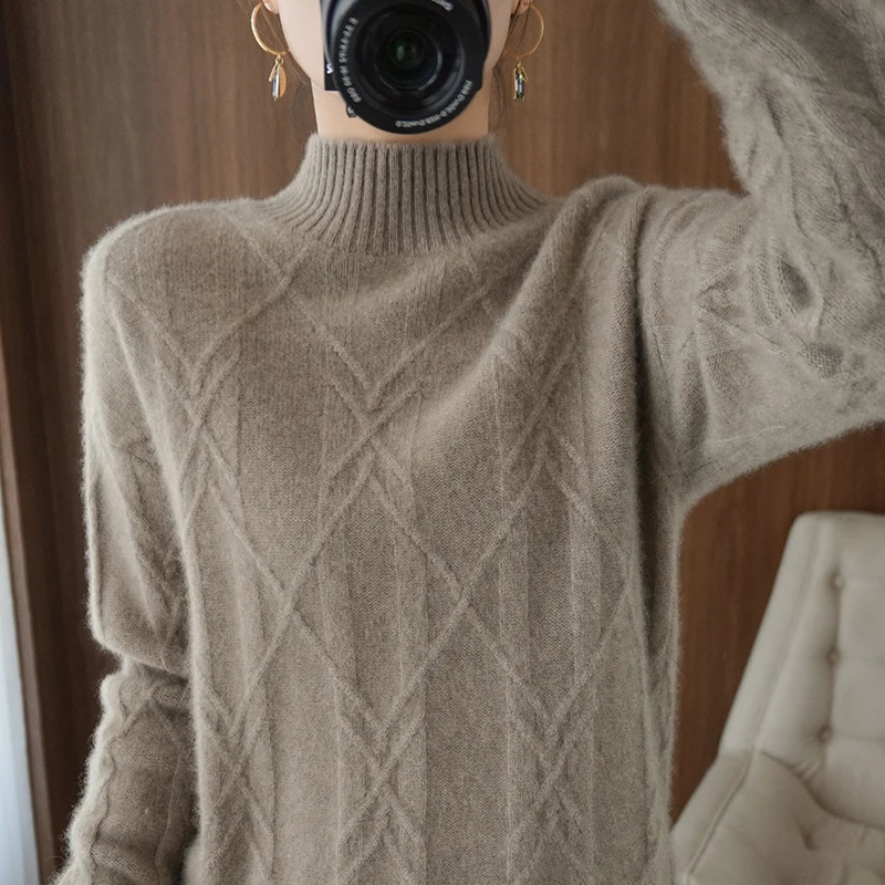 Vilnos, kašmyro megztinis moterims prarasti atsitiktinis megzti pusę aukšto kaklo megztinis 2021 nauji aukštos kokybės rudens ir žiemos megztinis 3